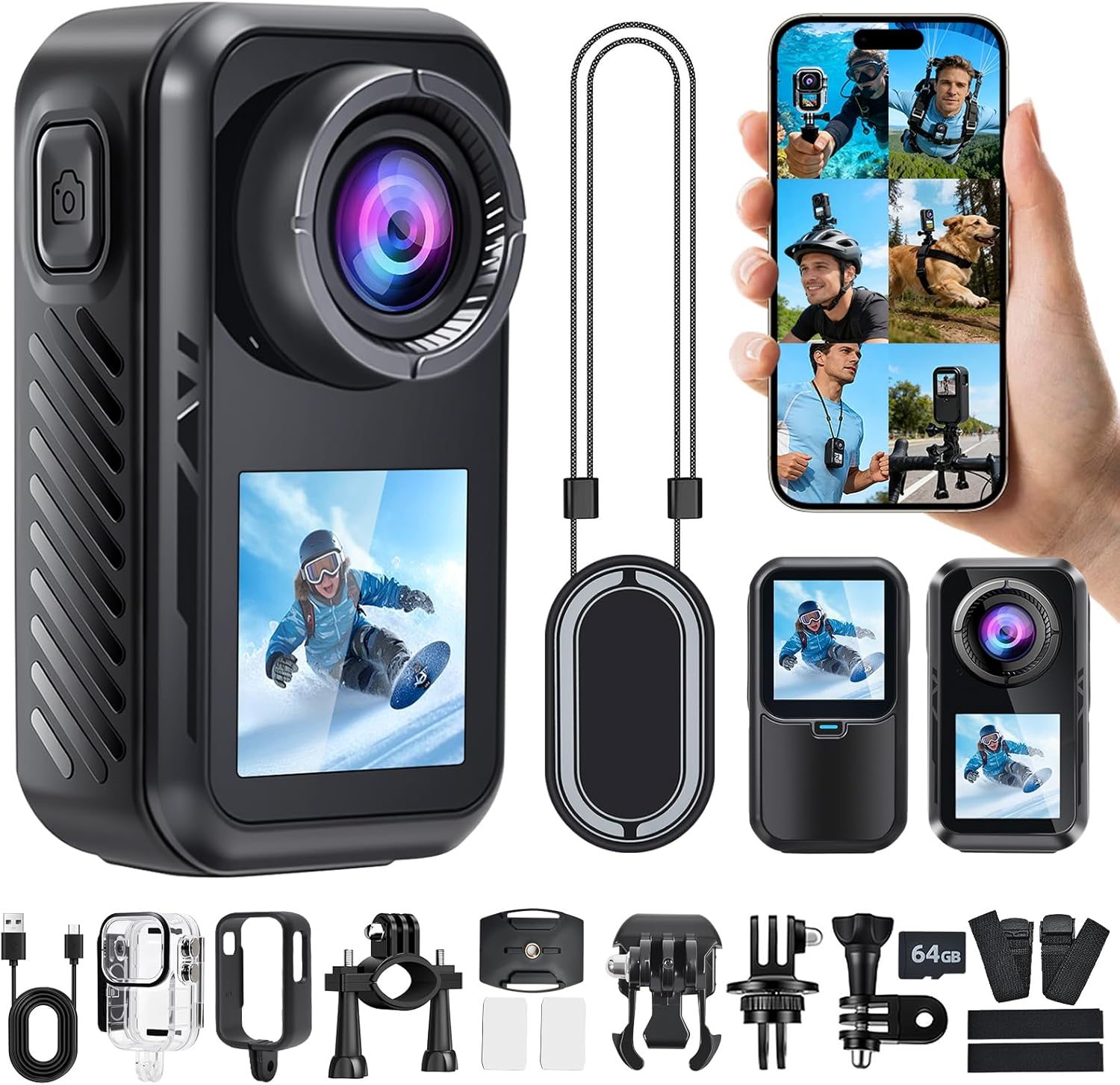 AIKER Action Cam 4K WiFi versione aggiornata, display dual screen, Action Camera 130°