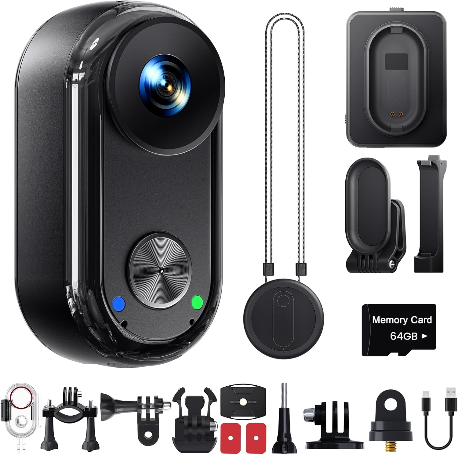Videocamera per vlog 4K 30FPS, Body Cam da 64GB, Camera POV portatile hands-free, Mini Action Cam 150°