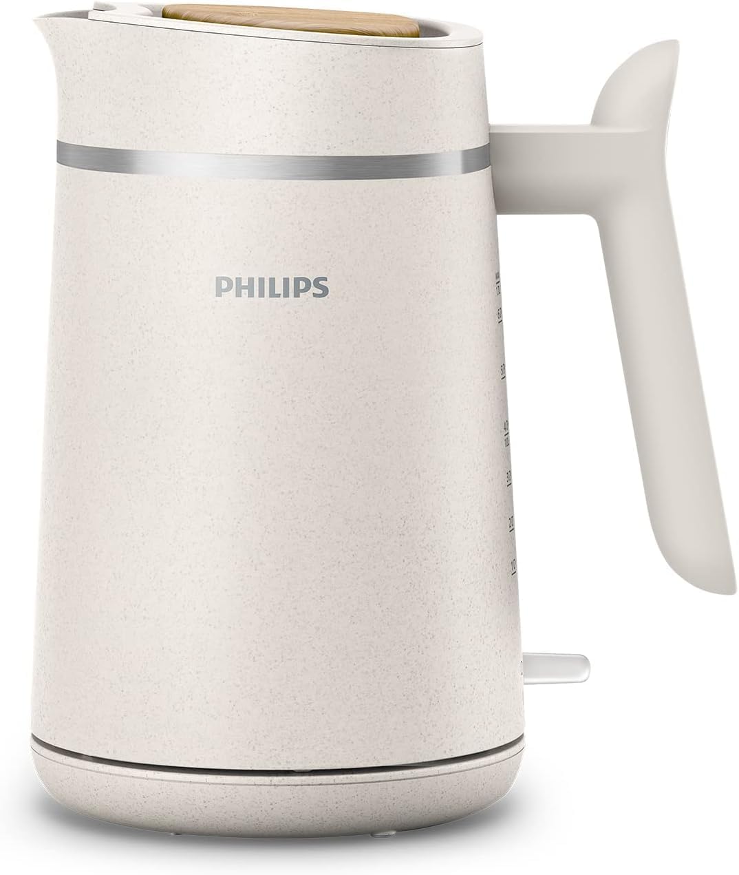 Philips hervidor - Eco Conscious Edition, 1.7L, indicador luminoso, base giratoria, diseñado con plásticos biológicos, blanco seda mate (HD9365/10)