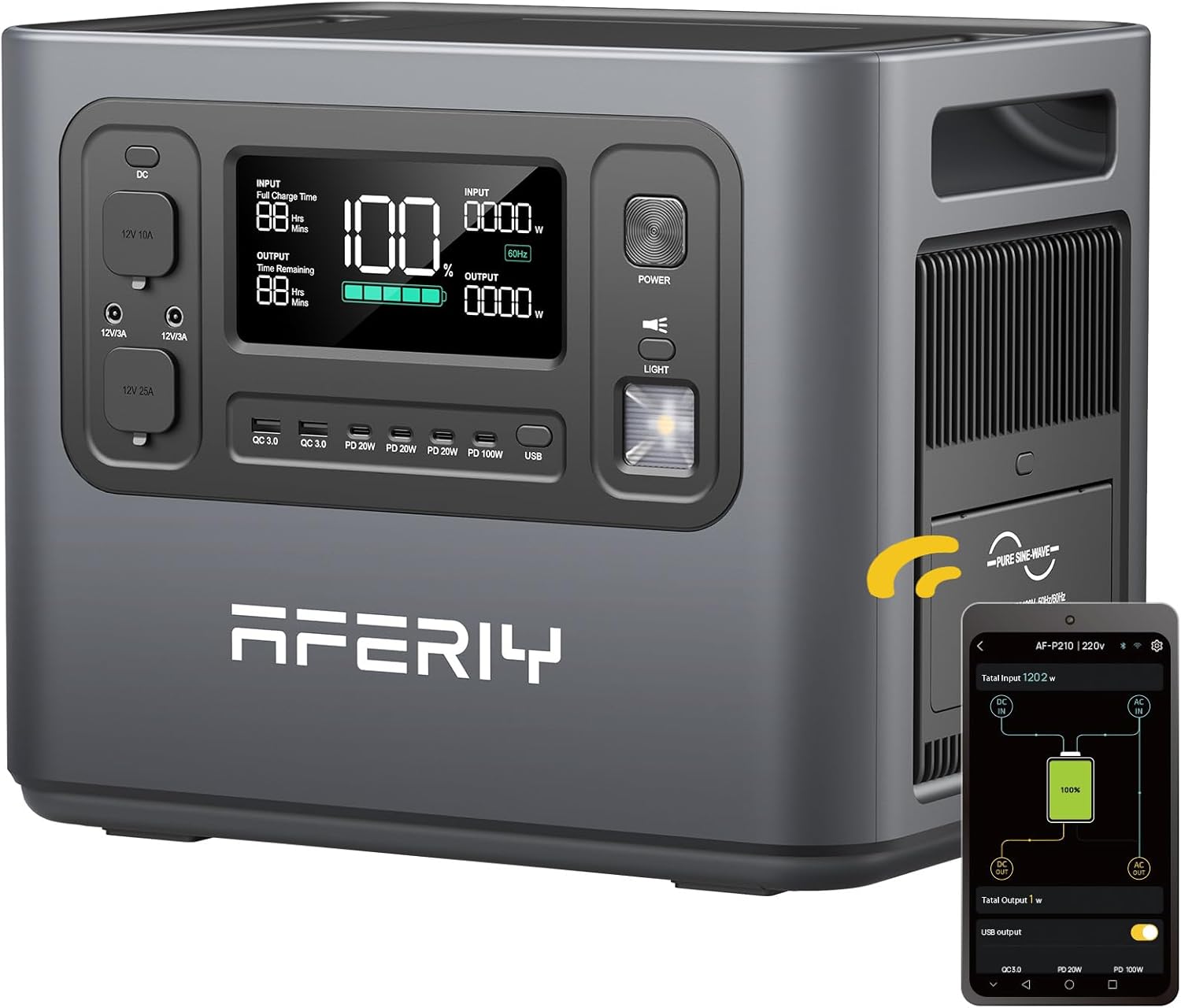 AFERIY 2400W Portable Power Station, 2048Wh LiFePO4 Battery, 1.5 Hour Quick Charge, 13 Ports, Sine Wave 230V, UPS Mobile Power Supply for Outdoor Camping