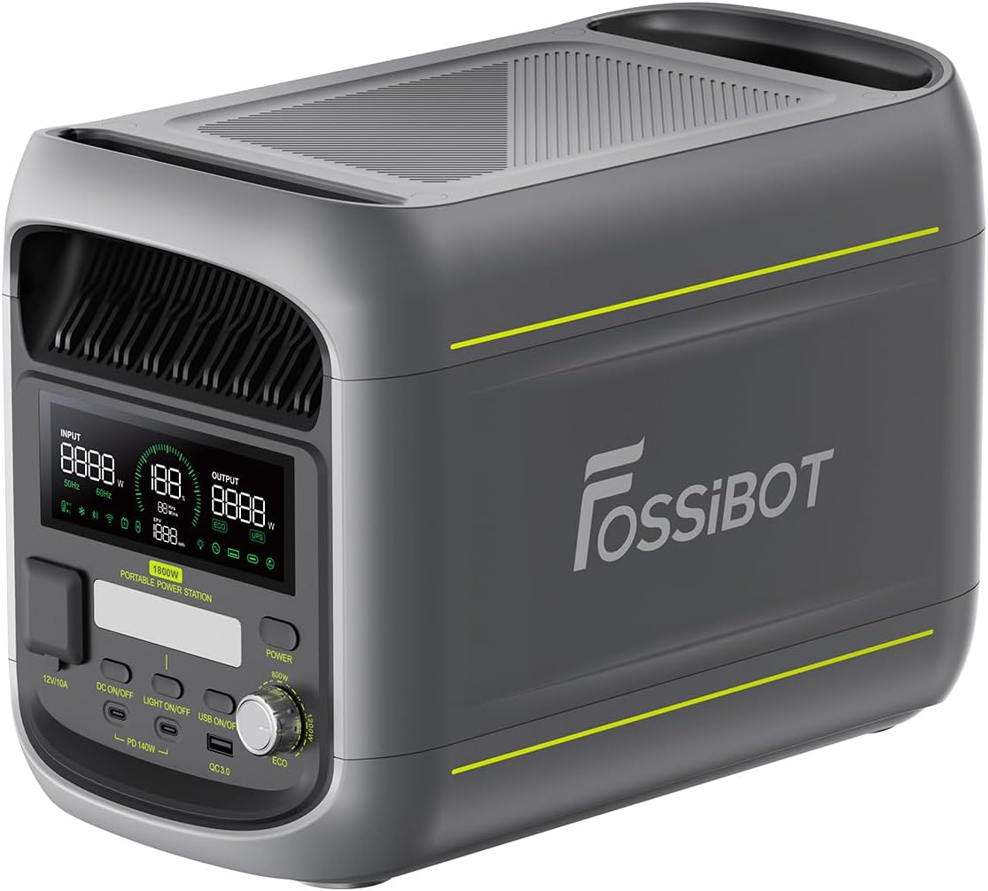 FOSSIBOT F1800 Portable Power Station 1800W, 1024Wh LiFePO4 Solar Generator, 100W USB-C, 0-80% Fast Charging in 45 Mins, for Camping, Travel & Home Use